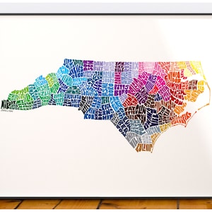 North Carolina map art, North Carolina art print, signed print of my original hand drawn North Carolina map art
