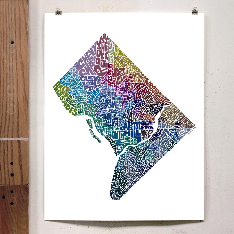 Washington DC Neighborhood Map Art Print, Signed Print of My Original ...