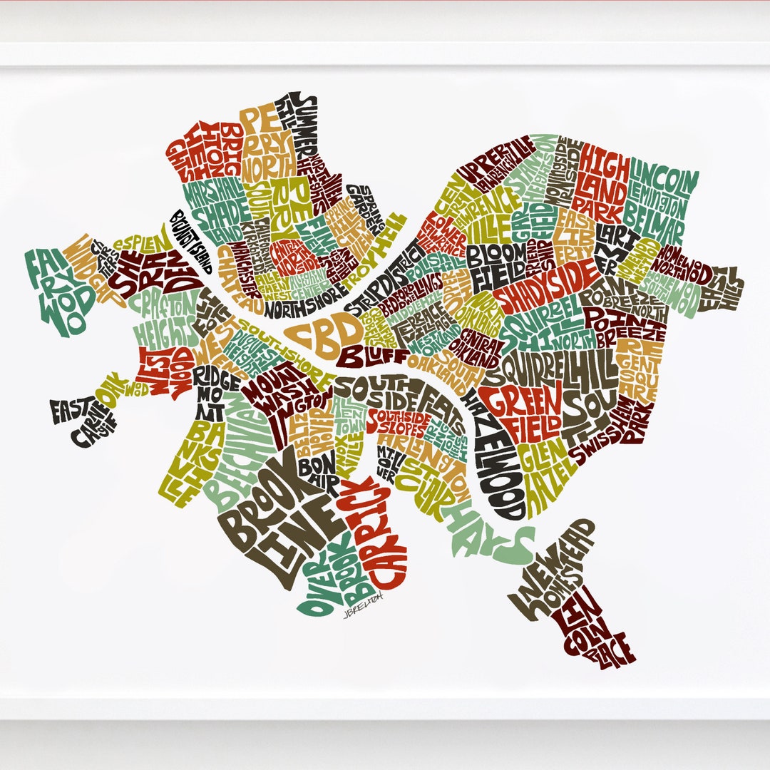 Pittsburgh Neighborhood Map Print, Signed Print of My Original Hand ...