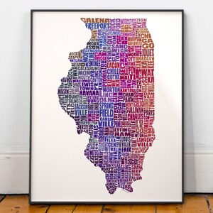 Illinois map art, Illinois art print, signed print of my original hand drawn Illinois map art Purple Tones (pic 6)
