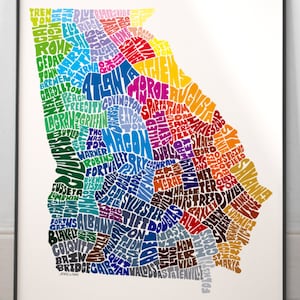 Georgia map art, Georgia art print, signed print of my original hand drawn Georgia map art