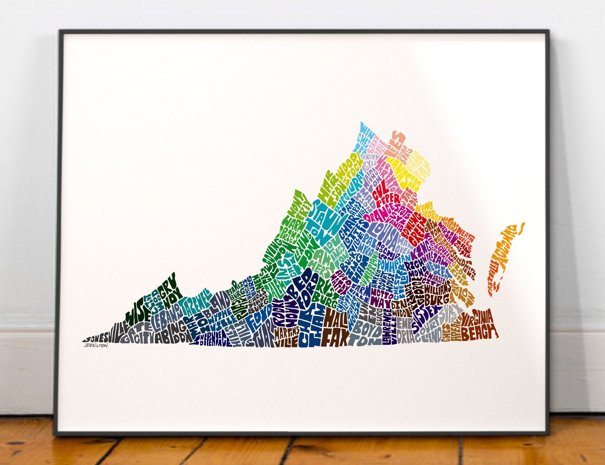 Virginia map art Virginia art print signed print of my Etsy