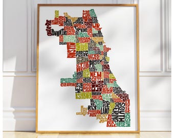 Chicago neighborhood map print, Signed print of my original hand drawn Chicago typography map art