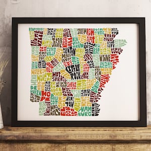 Arkansas art print FRAMED, Arkansas map art, available in several colors and sizes, Arkansas decor, Arkansas wall art