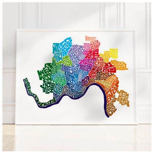 Cincinnati neighborhood map art print, Signed print of my original hand drawn Cincinnati typography map art