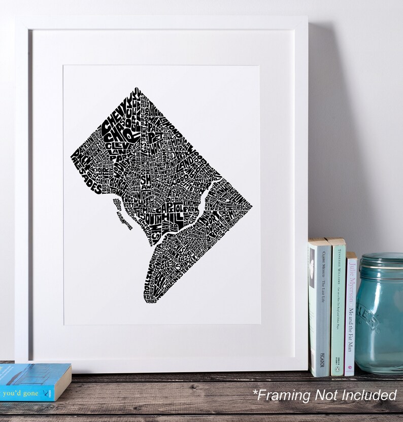 Washington DC neighborhood map print, Signed print of my original hand drawn Washington DC typography map art image 9