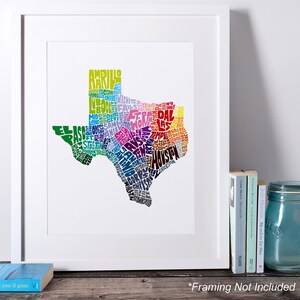 Texas map art, Texas art print, signed print of my original hand drawn Texas map art image 10