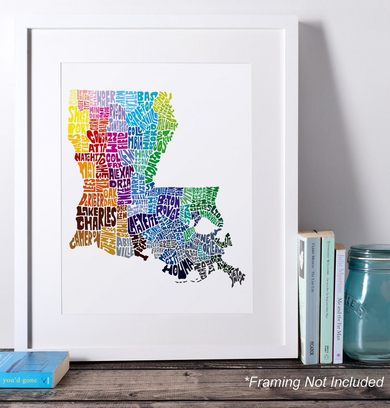 Louisiana map art, Louisiana art print, signed print of my original hand drawn Louisiana map art image 10