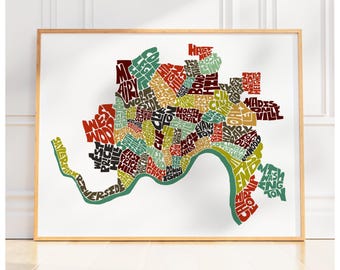 Cincinnati neighborhood map print, Signed print of my original hand drawn Cincinnati typography map art