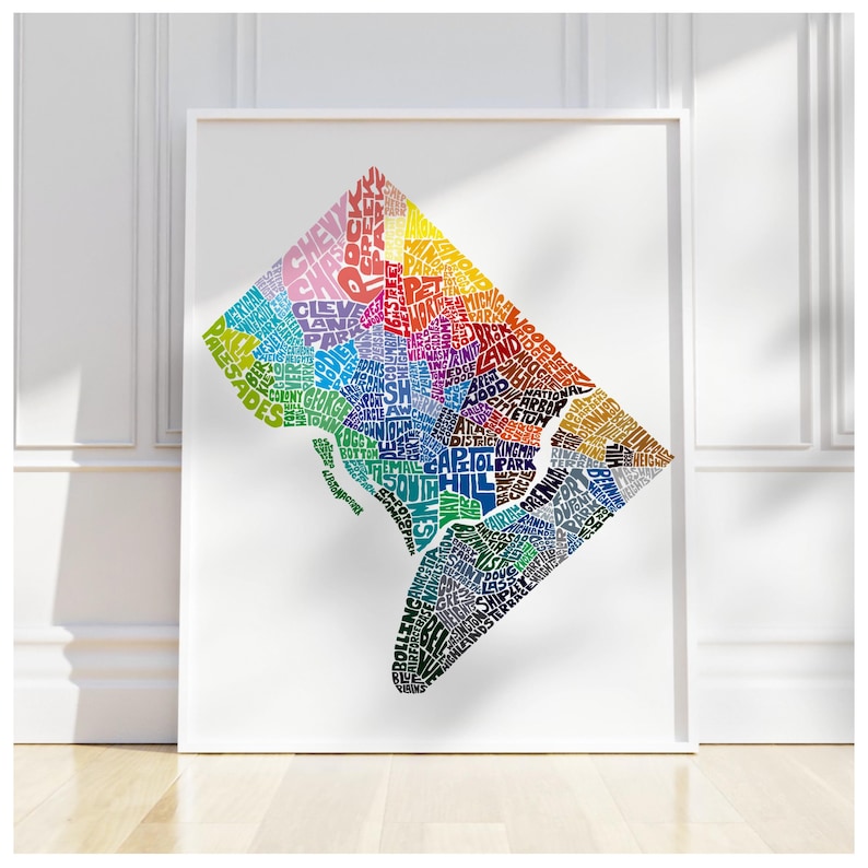 Washington DC Neighborhood Map Art Print, Signed Print of My Original ...
