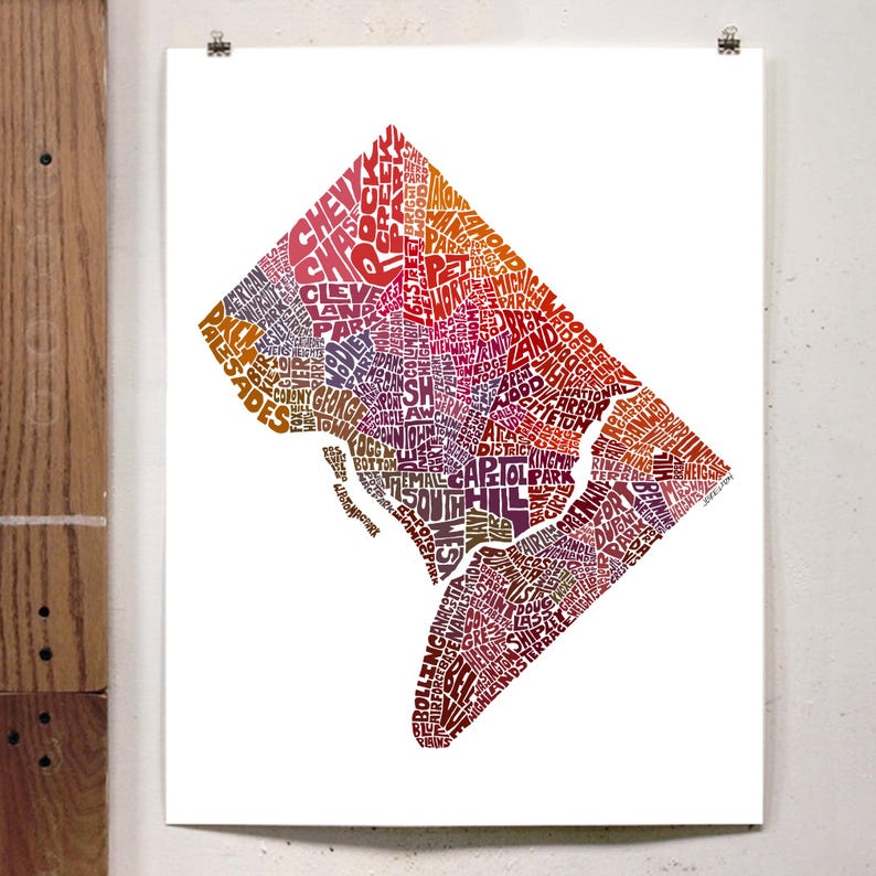 Washington DC Neighborhood Map Art Print, Signed Print of My Original ...
