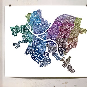 Pittsburgh Neighborhood Map Print, Signed Print of My Original Hand ...