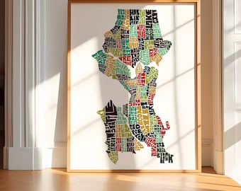 Seattle neighborhood art print-FRAMED, Seattle map art, available in several colors and sizes, Seattle decor, Seattle gift