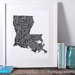 Louisiana map art, Louisiana art print, signed print of my original hand drawn Louisiana map art image 9