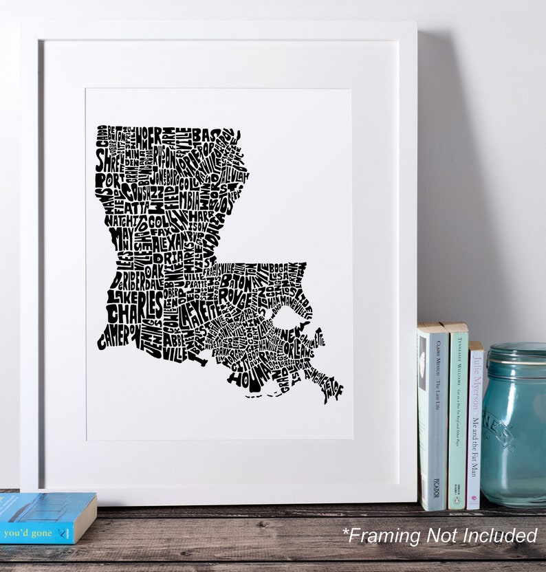 Louisiana map art, Louisiana art print, signed print of my original hand drawn Louisiana map art image 9