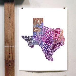 Texas map art, Texas art print, signed print of my original hand drawn Texas map art Purple Tones