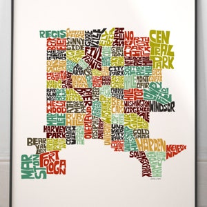 Impresión del mapa del vecindario de Denver, impresión firmada de mi arte tipográfico original de Denver dibujado a mano