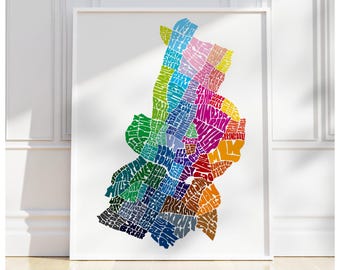 Austin neighborhood map art print, Signed print of my original hand drawn Austin typography map art