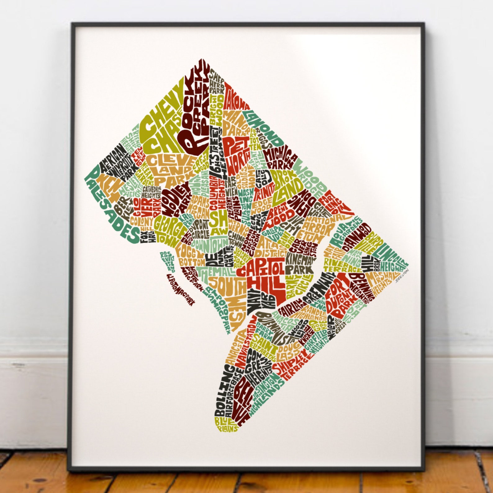 Washington DC Neighborhood Map Art Print Signed Print of My - Etsy