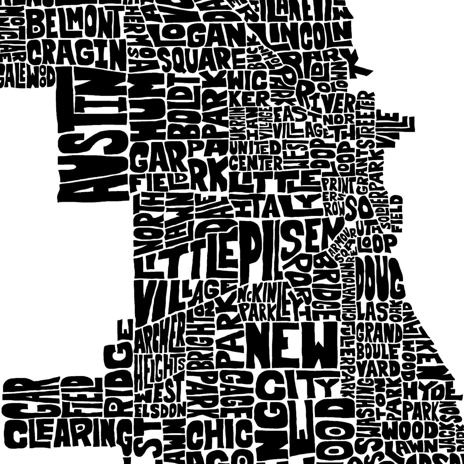 Chicago Neighborhood Map Art Print, Signed Print of My Original Hand ...