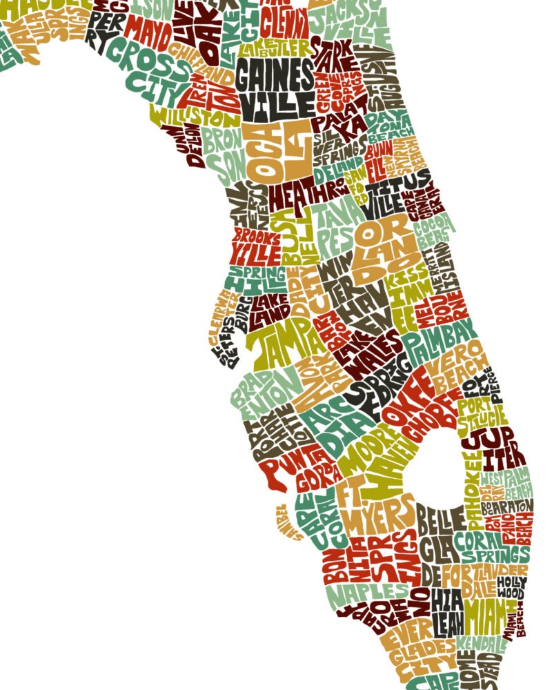 Florida Map Art Florida Art Print Framed Art Print Available | Etsy