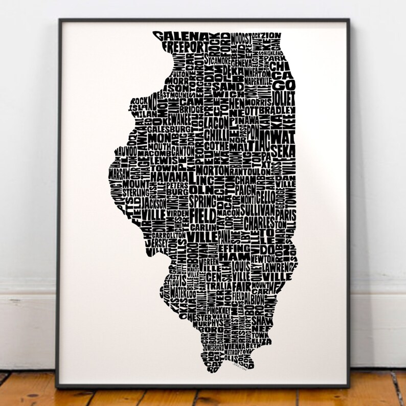 Illinois map art, Illinois art print, signed print of my original hand drawn Illinois map art Black (pic 7)