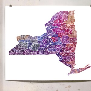 New York map art, New York art print, print of my original hand drawn New York typography art, New York gift, multiple colors available Purple Tones