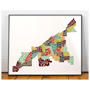 Cleveland neighborhood map print, Signed print of my original hand drawn Cleveland typography map art