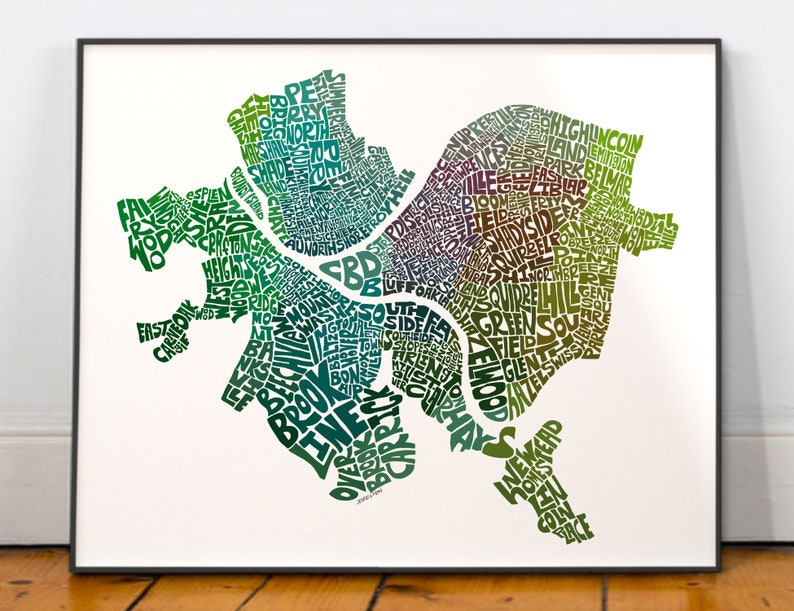 Pittsburgh Neighborhood Map Print Signed Print of My Original - Etsy