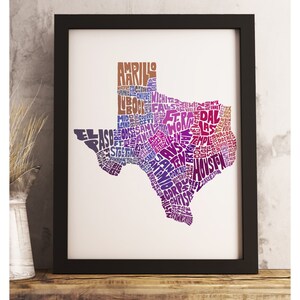 Texas art print FRAMED, Texas map art, available in several colors and sizes, Texas decor, Texas wall art Purple Tones