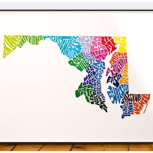Maryland map art, Maryland art print, signed print of my original hand drawn Maryland map art