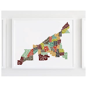 Cleveland neighborhood map art print, signed print of my original hand-drawn Cleveland typography map art, many colors available