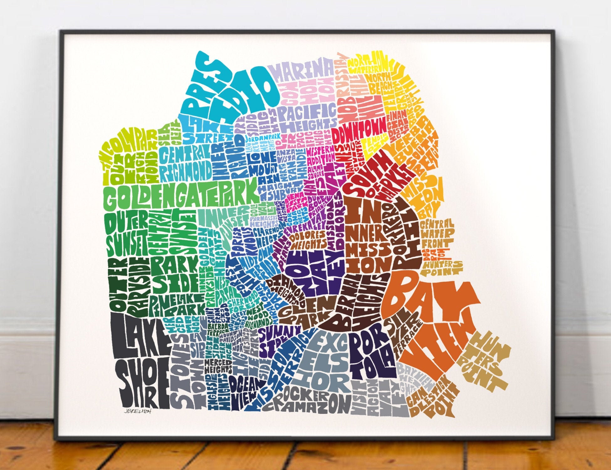 San Fran Neighborhoods Map San Francisco Neighborhood Map Art Print Signed Print Of My | Etsy