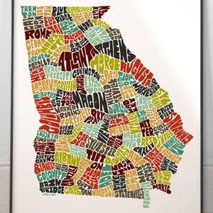 Georgia map art, Georgia art print, signed print of my original hand drawn Georgia map art