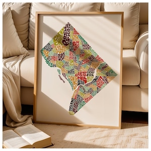 Framed Washington DC neighborhood art print, You choose print color/size/frame color, Washington DC map art, Framed Washington DC poster