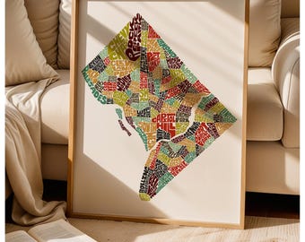 Framed Washington DC neighborhood art print, You choose print color/size/frame color, Washington DC map art, Framed Washington DC poster