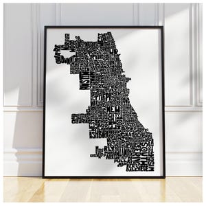 Chicago neighborhood map print, Chicago art print, signed print of my original hand-drawn Chicago typography map art, other colors available
