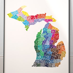 Michigan map art, Michigan art print, signed print of my original hand drawn Michigan map art