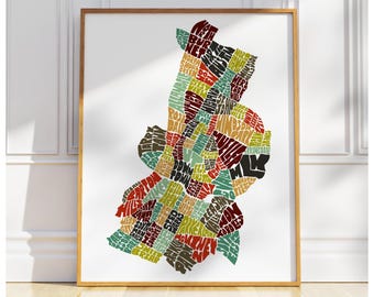 Austin neighborhood map print, Signed print of my original hand drawn Austin typography map art