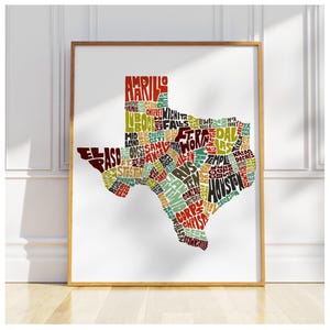 Texas map art print, Texas art & maps, signed print of my original hand drawn Texas map art, Texas decor, Texas gift