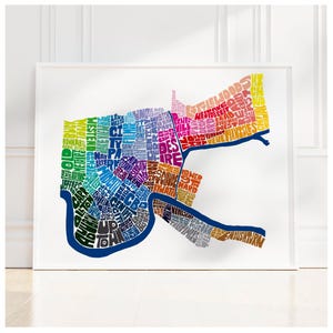 New Orleans neighborhood map art print, Signed print of my original hand drawn New Orleans typography map art, New Version!!!