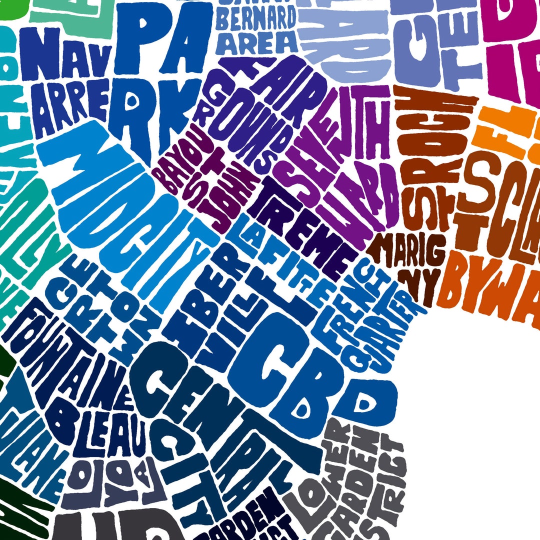 New Orleans Neighborhood Map Art Print New Orleans Map Art Etsy