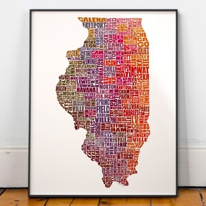 Illinois map art, Illinois art print, signed print of my original hand drawn Illinois map art Red Tones (pic 5)