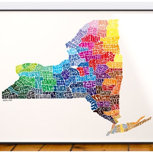 New York map art, New York art print, signed print of my original hand drawn New York map art