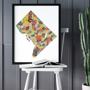 Framed Washington DC neighborhoods art print, Washington DC map art, Available in several colors and sizes, Washington DC decor