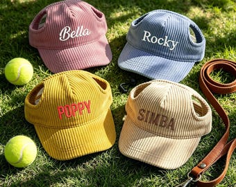 Bestickte Hundemütze mit Ohrlöchern, personalisierte Cord-Haustier-Baseballmütze, Hunde-Sonnenblende für kleine mittelgroße Hunde, Welpengeschenk