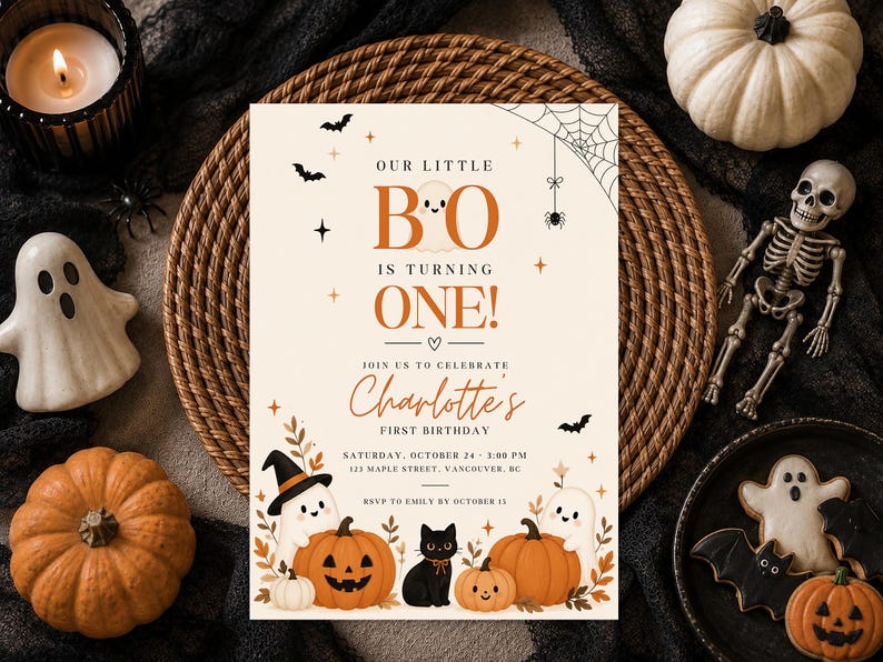 Spooky One 1st Birthday Invitation | Editable First Boo Day Canva ...