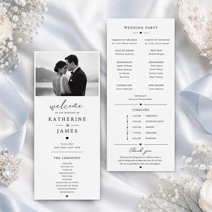 Modèle de programme de mariage, chronologie de la cérémonie photo 4 x 9, ordre modifiable des événements sur toile, téléchargement numérique, téléchargez votre photo