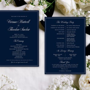 Double Sided Wedding Program Template, 5x7 Canva Ceremony Card with Wedding Party, Printable Instant Download, DIY