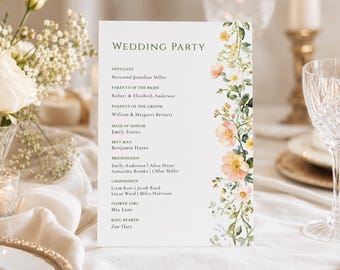 Modèle de programme de mariage floral 5 x 7 A5, programme de cérémonie aquarelle fleur de pêcher, fête de mariage recto-verso, toile modifiable jardin bohème